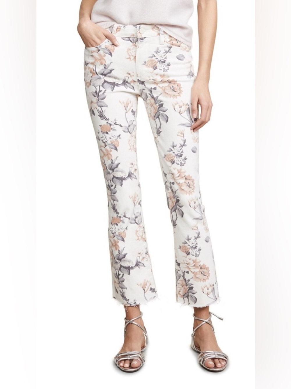 Paige Colette Crop Flare Raw Hem Jean Desert Wildflower Ivory Floral Size 31 NWT